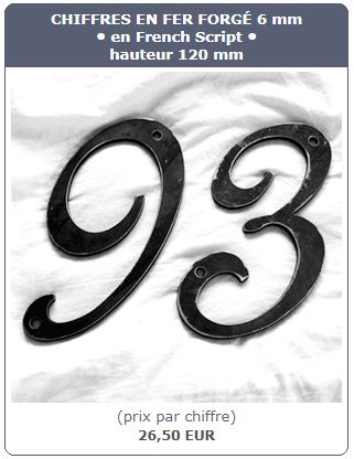 Chiffres en fer forgé pour numéros de maison ou de rue en French Script