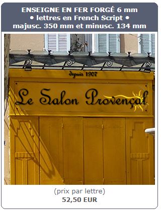 nom de maison ou de magasin en caractères french script dimension 350mm avec thermolaquage noir mat