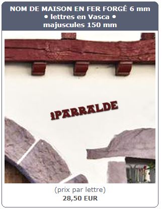 nom de maison en fer forgé en caratères Basque Vasca avec thermolaquage rouge basque