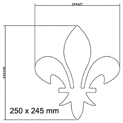 Fleur de Lys classique en fer forg paisseur 6mm hauteur 250mm x largeur 245mm