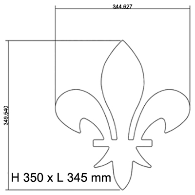 Fleur de Lys classique en fer forg paisseur 6mm hauteur 350mm x largeur 345mm