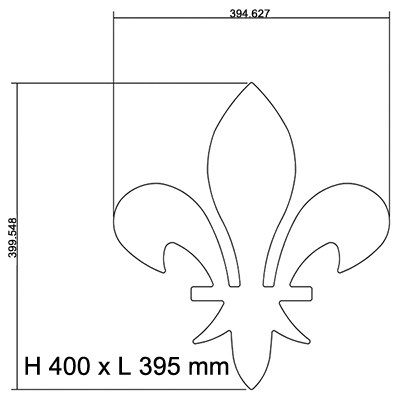 Fleur de Lys classique en fer forg paisseur 6mm hauteur 400mm x largeur 395mm