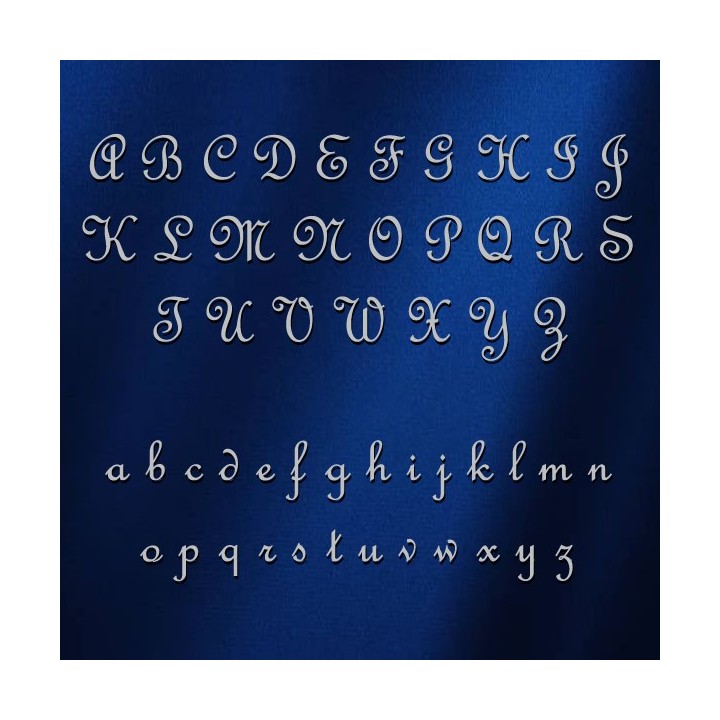 Nom de maison en acier inox en caractères French Script, 2 mm d'épaisseur, lettres majuscules et minuscules