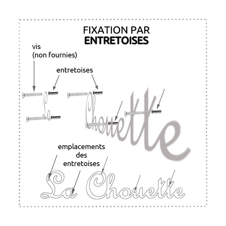 Fixation par entretoises 1 cm ou 2 cm pour nom de maison en fer forgé