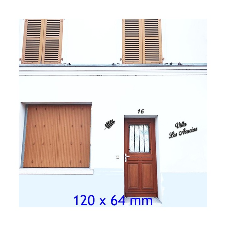 Nom de maison en fer forgé, police de caractères Birds of Paradise, épaisseur 6 mm, dimensions 120 x 64 mm