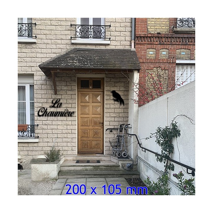 Nom de maison en fer forgé, police de caractères Birds of Paradise, épaisseur 6 mm, dimensions 200 x 105 mm
