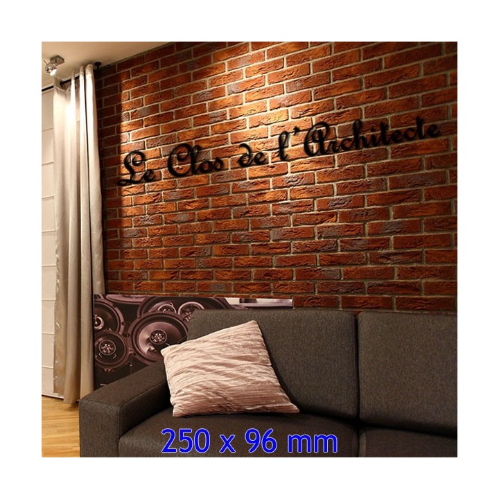 Nom de maison en fer forgé, police de caractères French Script, épaisseur 6 mm, dimensions 250 x 96 mm