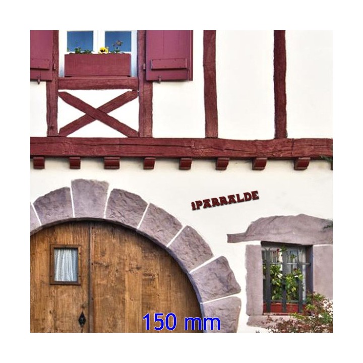 Nom de maison en fer forgé avec caractères Vasca Basque, 150 mm de hauteur, 6 mm d'épaisseur. Thermolaquage Rouge. Vue large