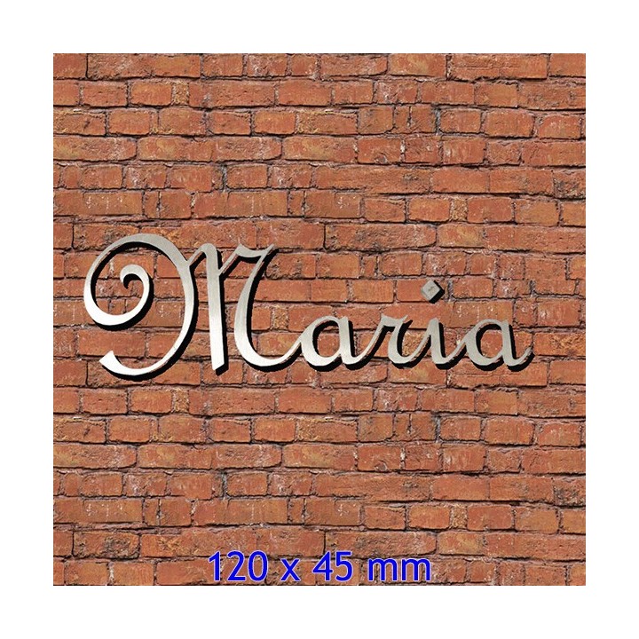 Nom de maison en acier inox en caractères French Script 120 x 45 mm, 2 mm d'épaisseur