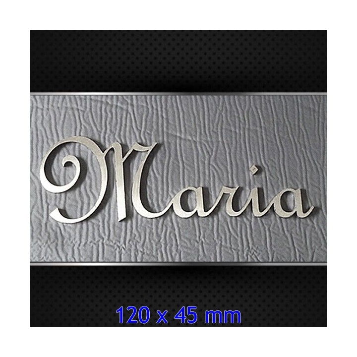 Nom de maison en acier inox en caractères French Script 120 x 45 mm, 2 mm d'épaisseur